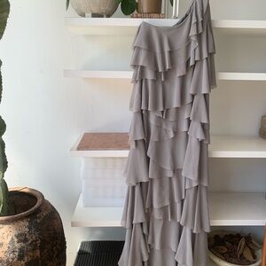H&M Studio Gray Layered ruffle one shoulder maxi dress